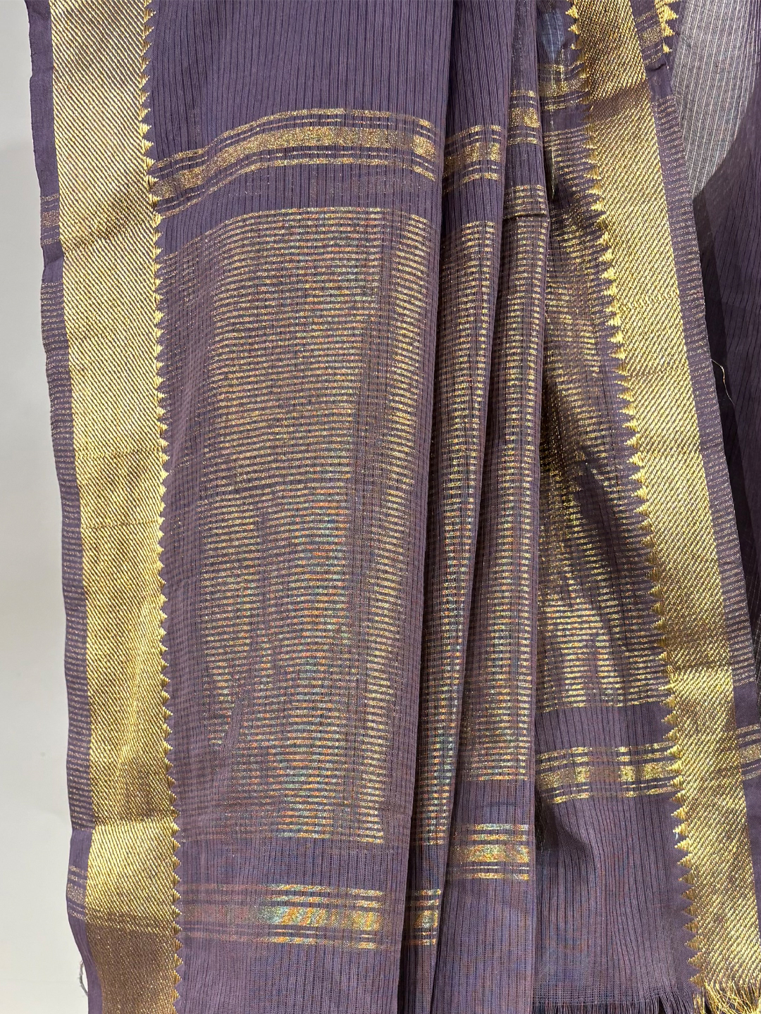 Brown Handwoven Mangalgiri Pure Cotton Saree With Faux Golden Zari On Border - View 6