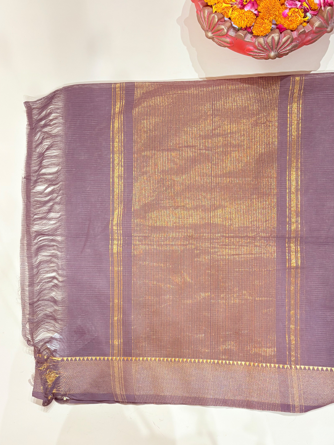 Brown Handwoven Mangalgiri Pure Cotton Saree With Faux Golden Zari On Border - View 4