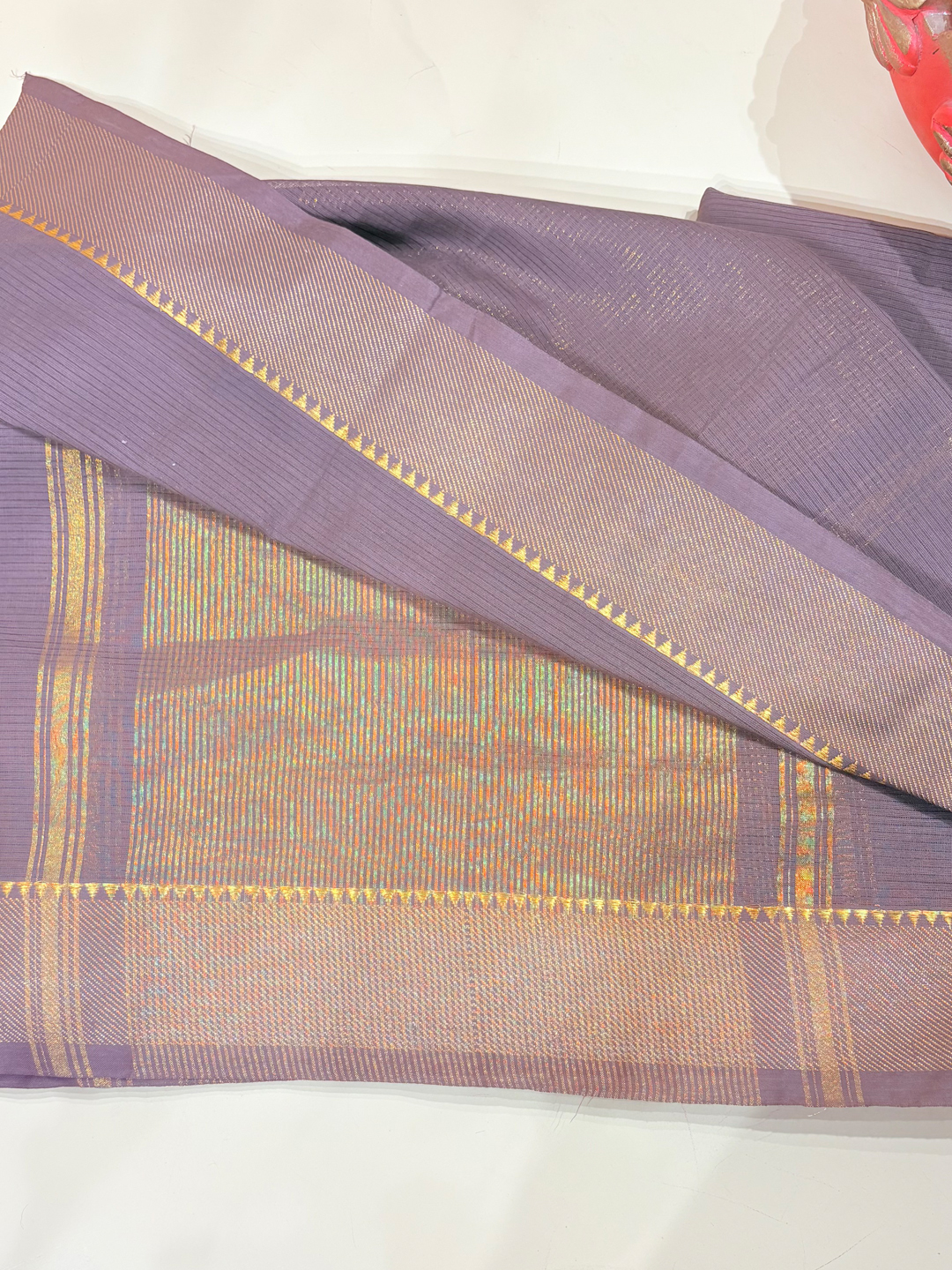 Brown Handwoven Mangalgiri Pure Cotton Saree With Faux Golden Zari On Border - View 3