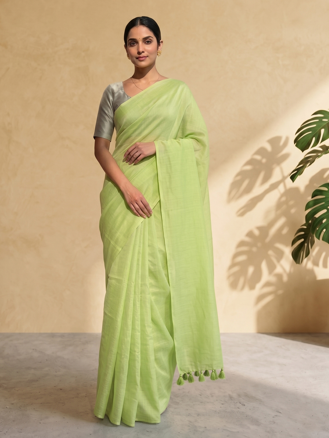 Green Bengal Mul Cotton 120 Count Saree