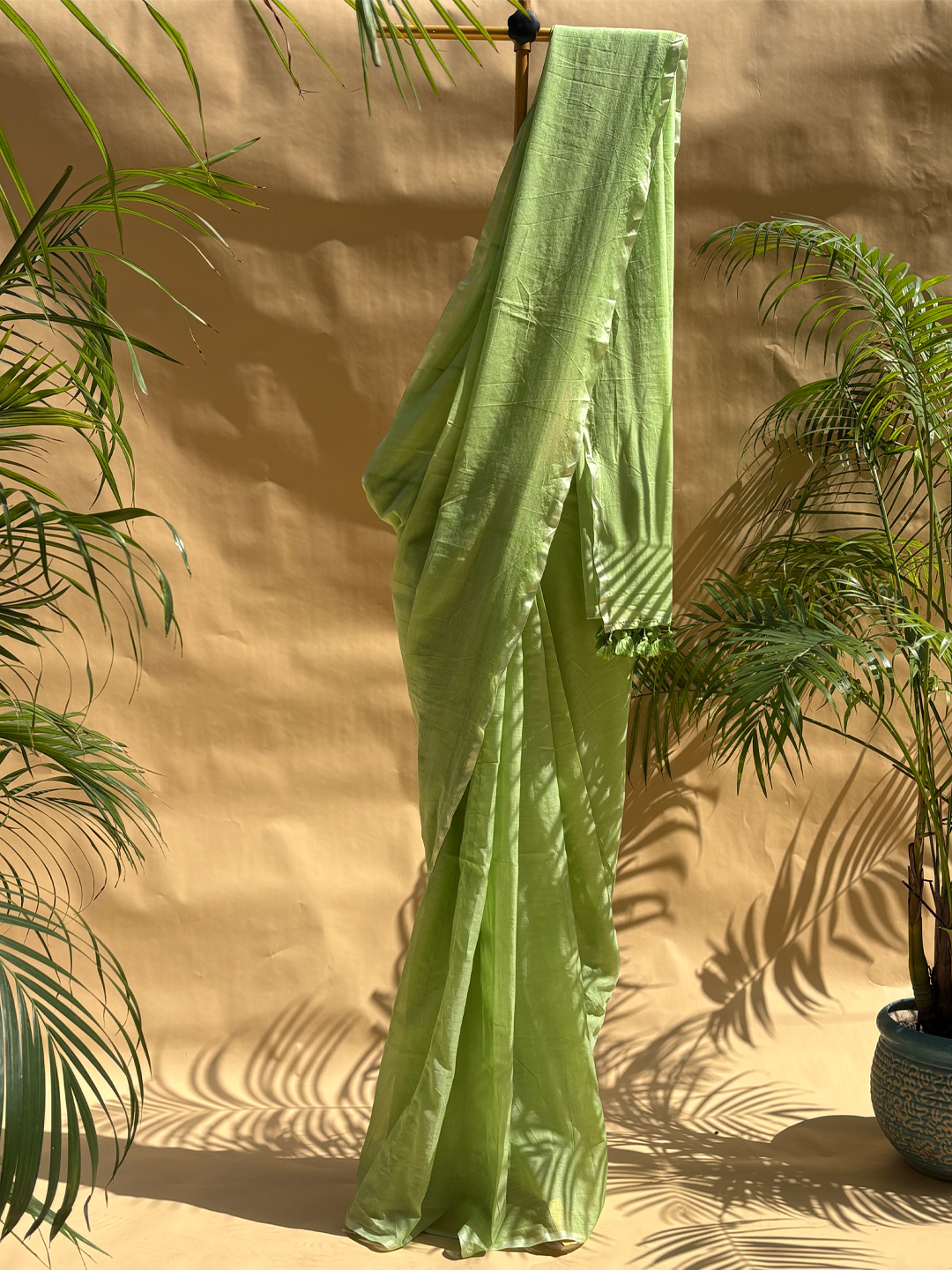 Green Bengal Mul Cotton 120 Count Saree