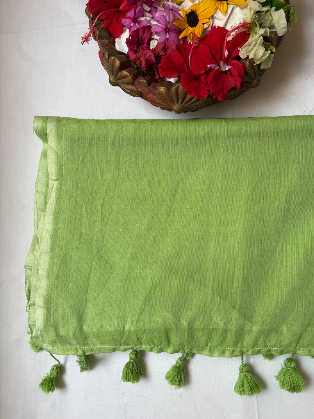 Green Bengal Mul Cotton 120 Count Saree - View 4