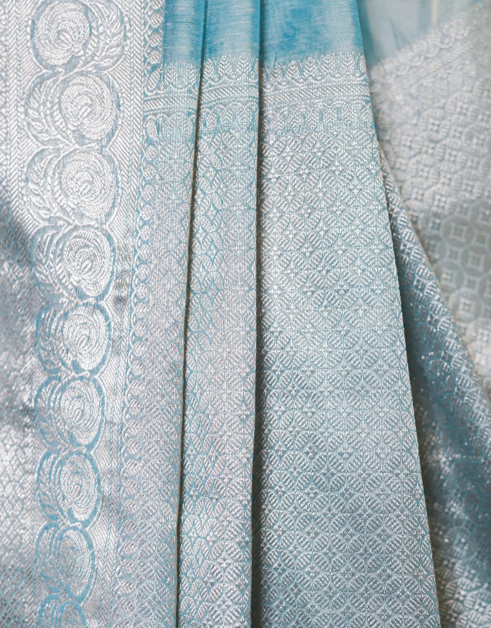 Light Blue Silver Zari Banarasi Linen Saree - View 4