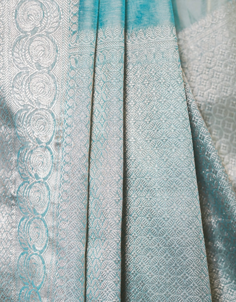 Light Blue Silver Zari Banarasi Linen Saree - View 4