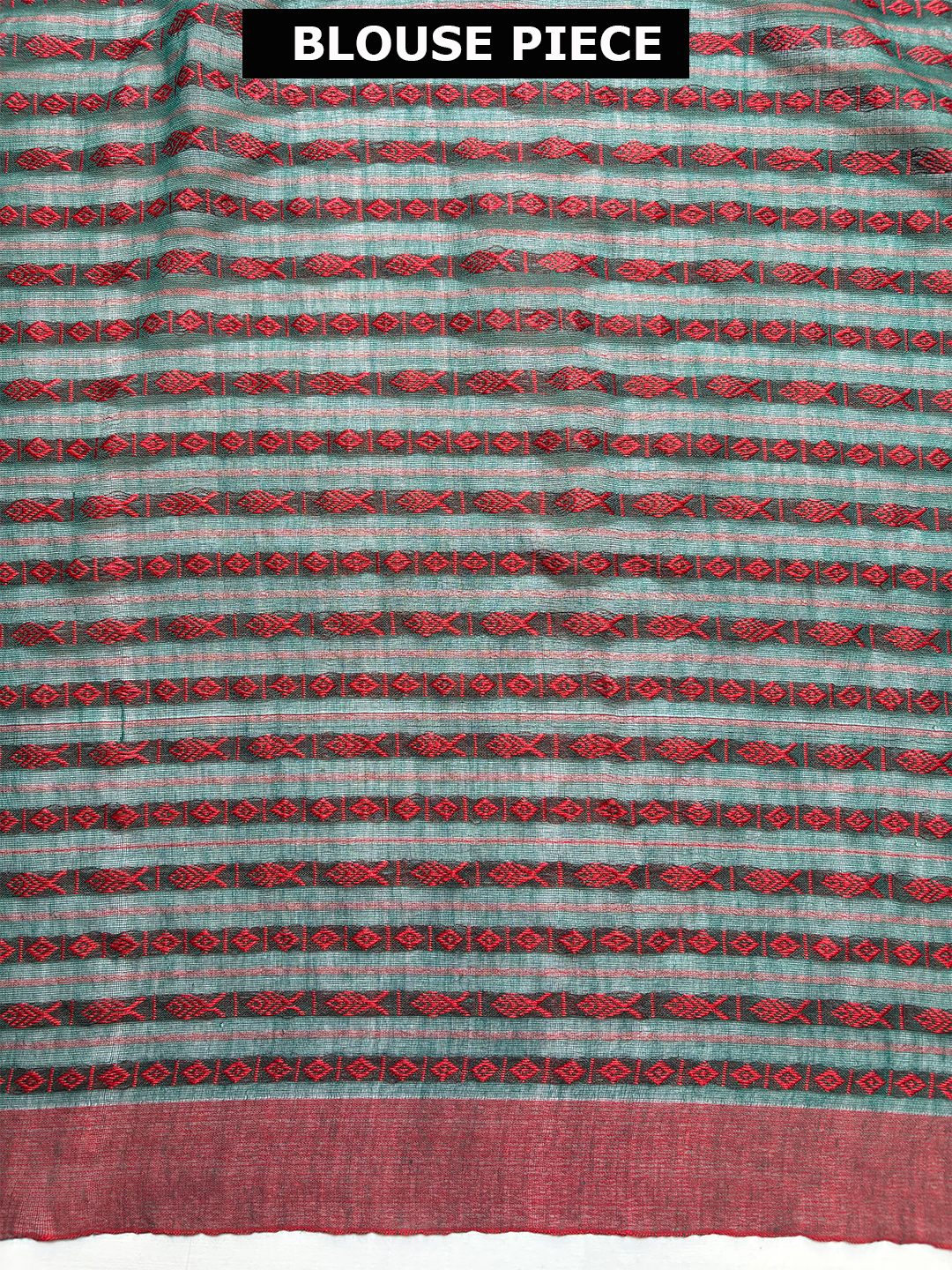 Green Bengal Begumpuri Cotton Saree With Fish Motif Weaving - View 6
