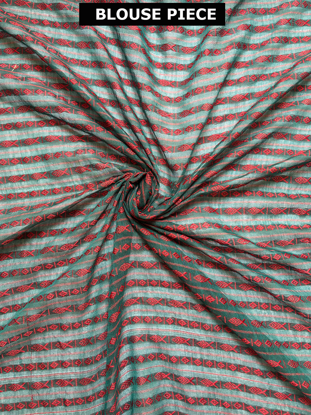 Green Bengal Begumpuri Cotton Saree With Fish Motif Weaving - View 5