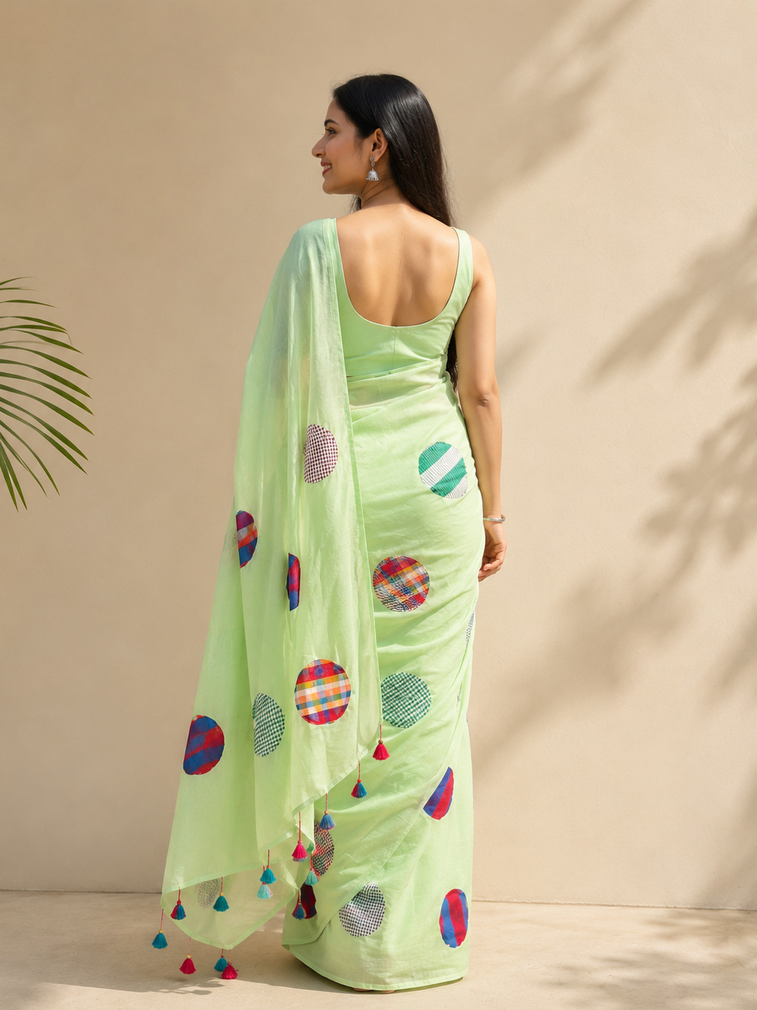 Green Bengal Mul Cotton Patch Work Saree