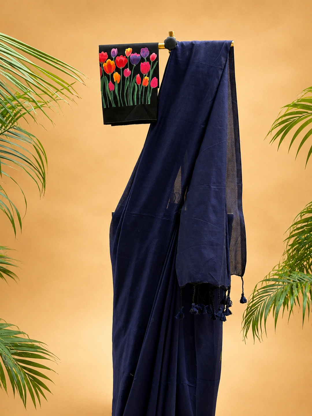Blue Bengal Cotton Saree With Designer Printed Blouse Piece