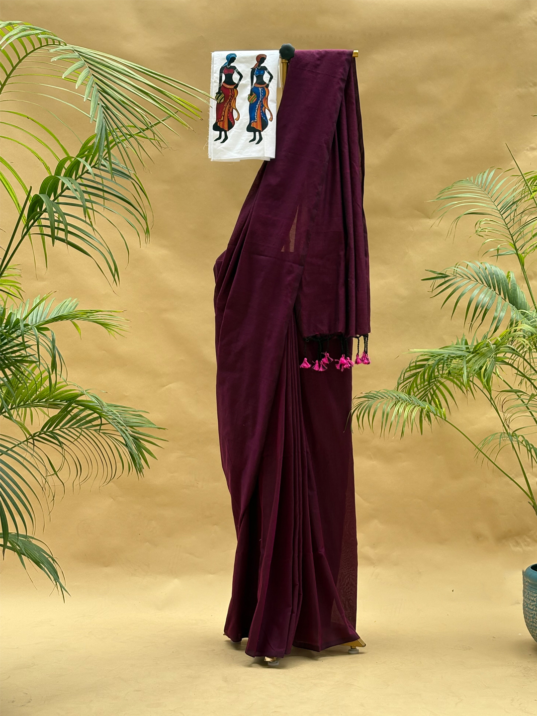 Wine Bengal Cotton Saree With Designer Printed Blouse Piece - View 3