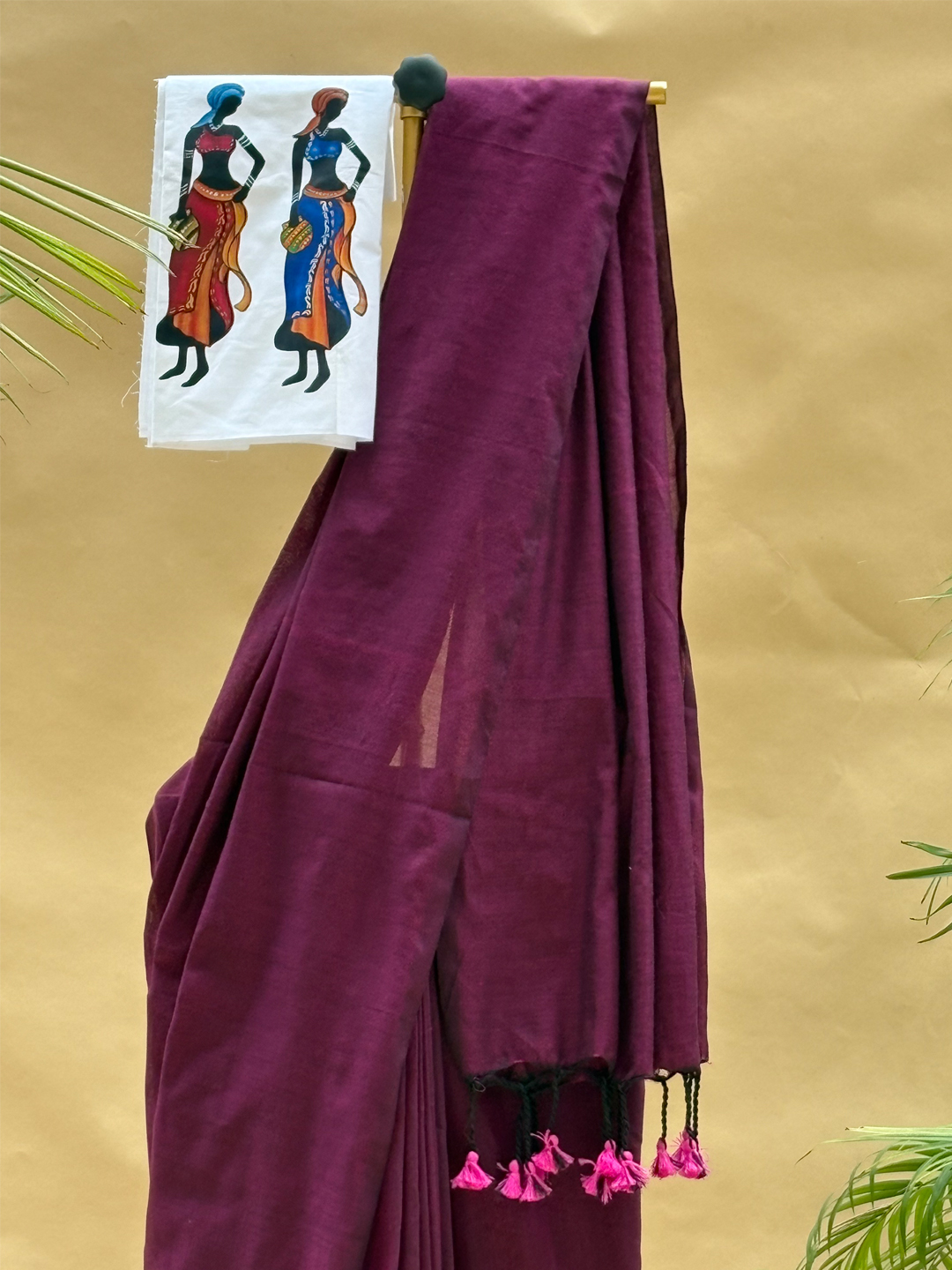 Wine Bengal Cotton Saree With Designer Printed Blouse Piece - View 4