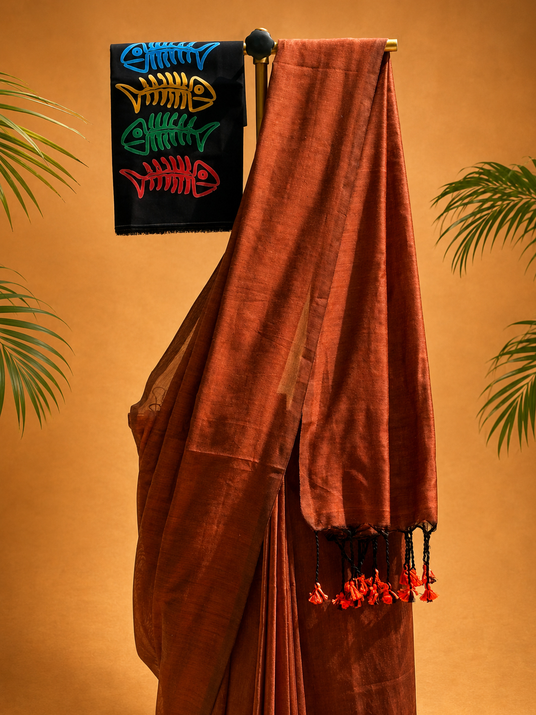 Brown Bengal Cotton Saree With Designer Printed Blouse Piece - View 3