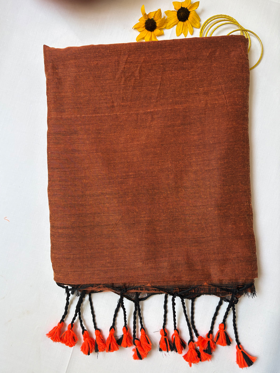 Brown Bengal Cotton Saree With Designer Printed Blouse Piece - View 6