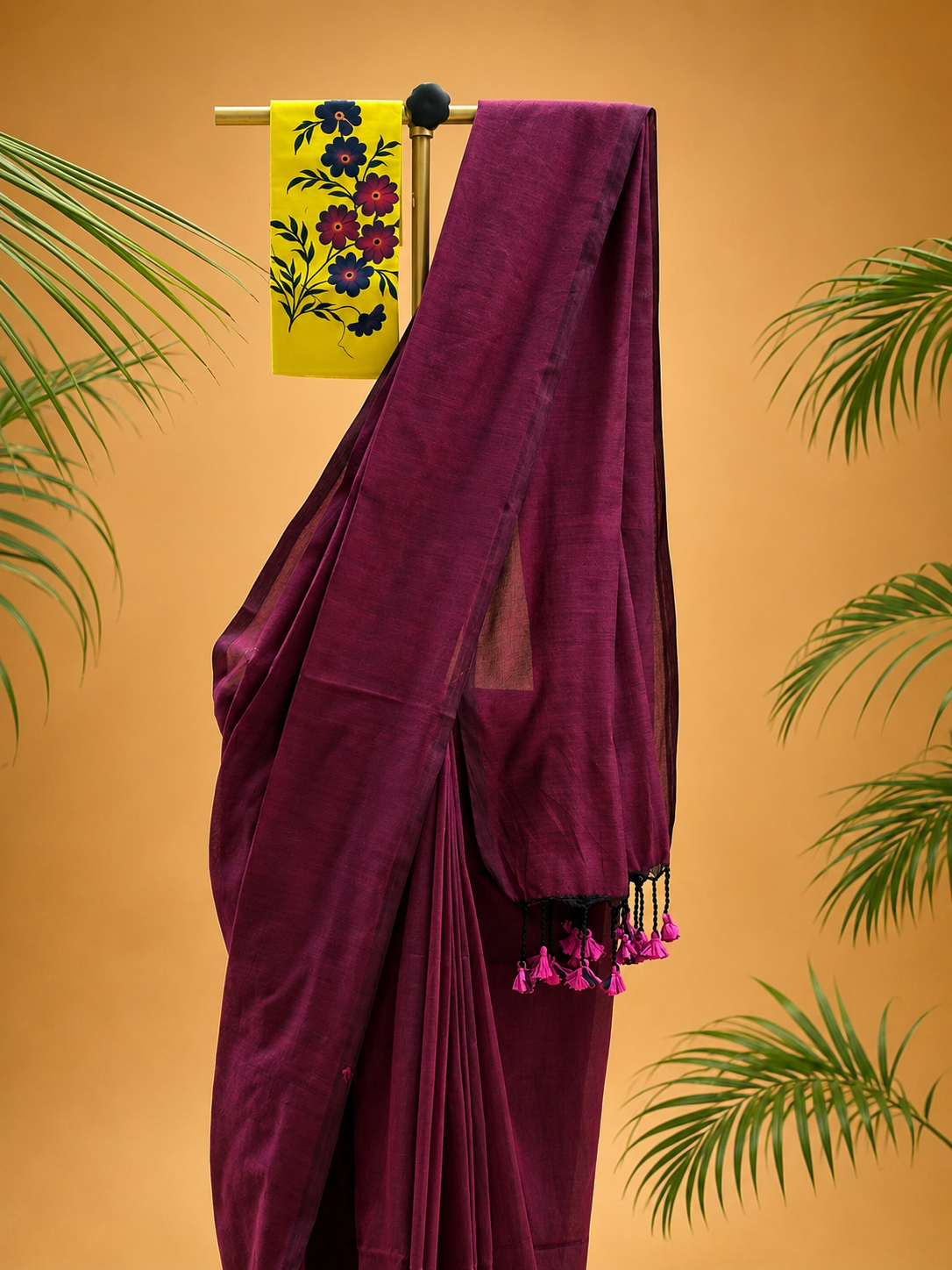 Wine Bengal Cotton Saree With Designer Printed Blouse Piece Aloki Enterprises - View 4