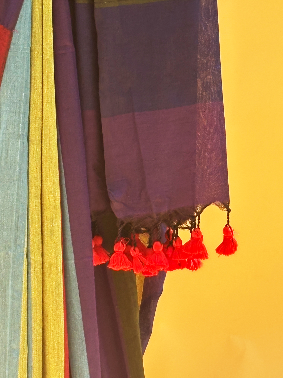 Multicolour Bengal Khadi Cotton MultiStripe Saree 1 - View 4