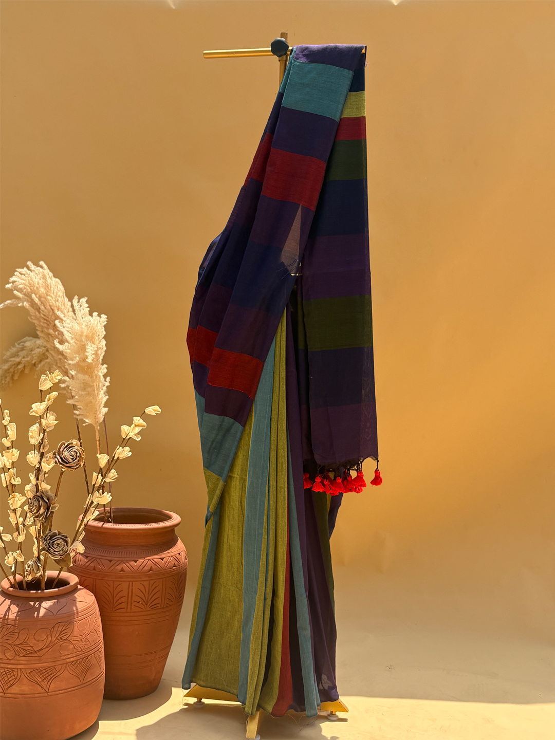 Multicolour Bengal Khadi Cotton MultiStripe Saree 1