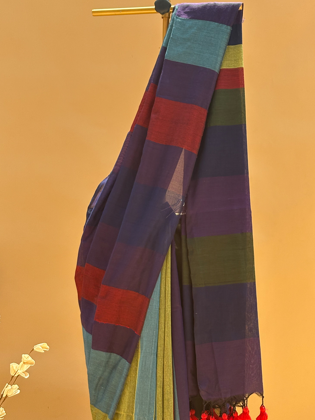 Multicolour Bengal Khadi Cotton MultiStripe Saree 1