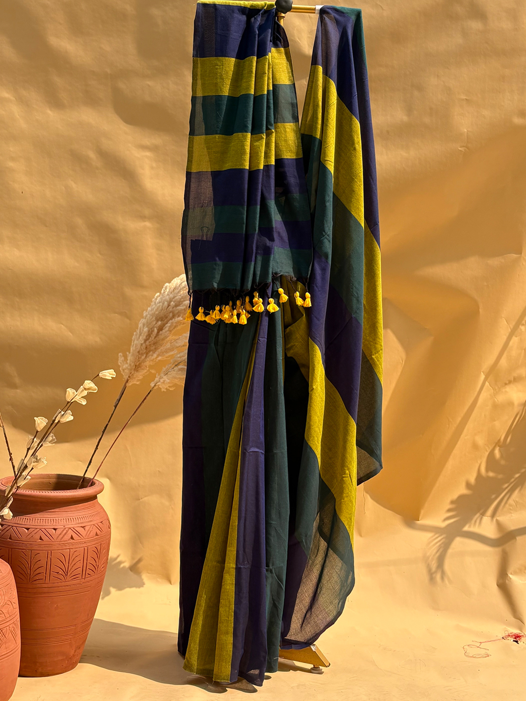 Multicolour Bengal Khadi Cotton MultiStripe Saree 2 - View 3