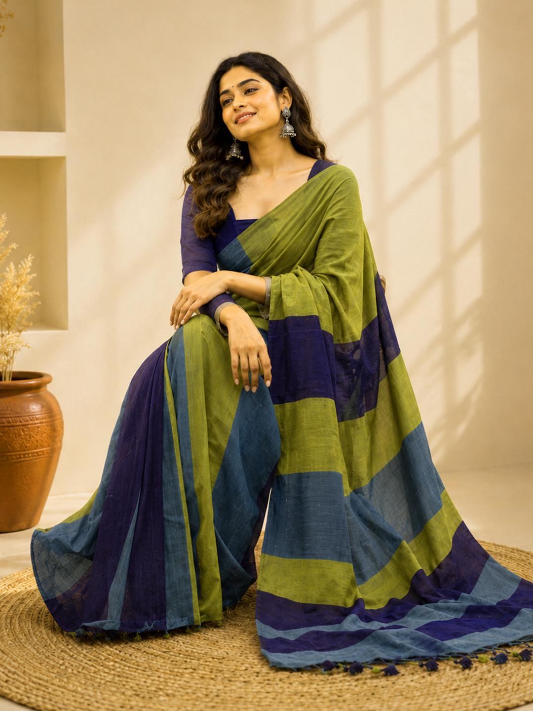 Multicolour Bengal Khadi Cotton MultiStripe Saree 2 - View 2