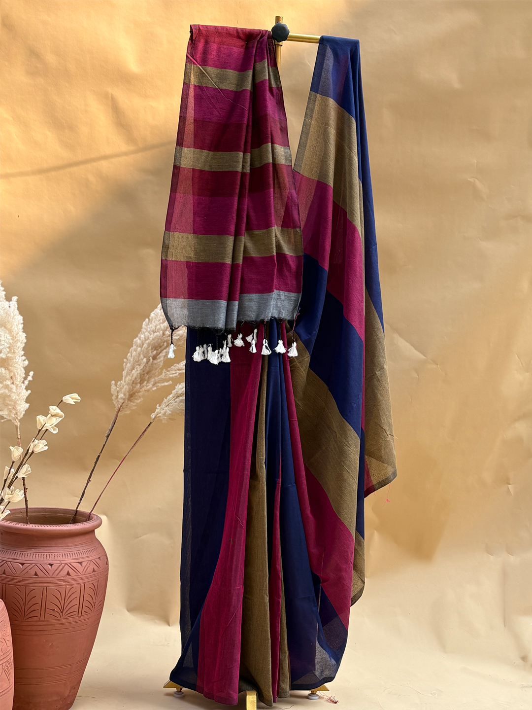 Multicolour Bengal Khadi Cotton MultiStripe Saree 3