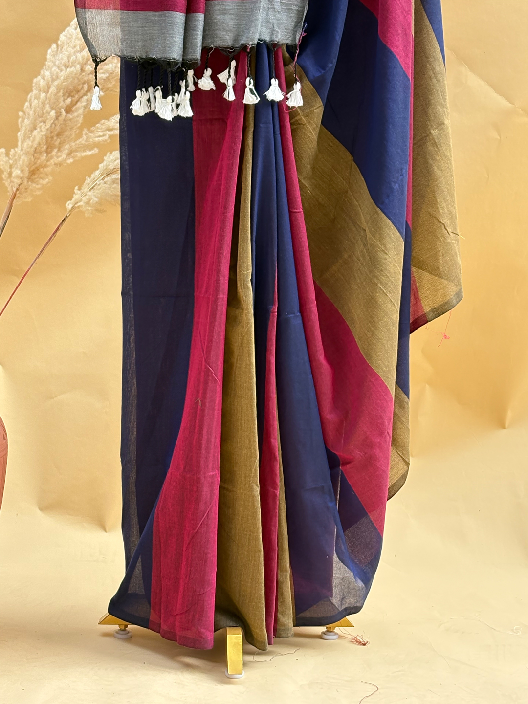 Multicolour Bengal Khadi Cotton MultiStripe Saree 3 - View 4