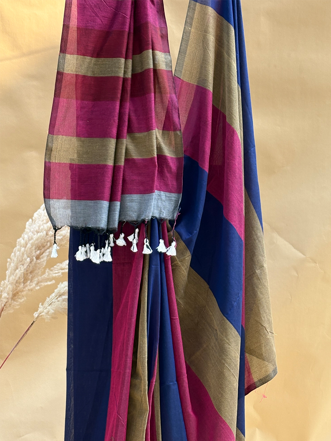 Multicolour Bengal Khadi Cotton MultiStripe Saree 3 - View 2
