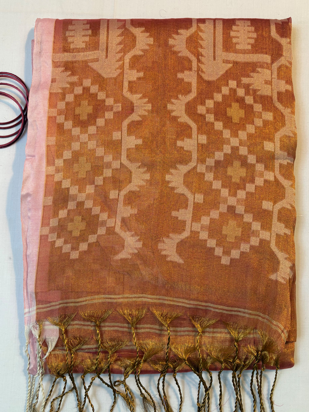 Orange Bengal Tissue Jamdani Work Saree - View 6