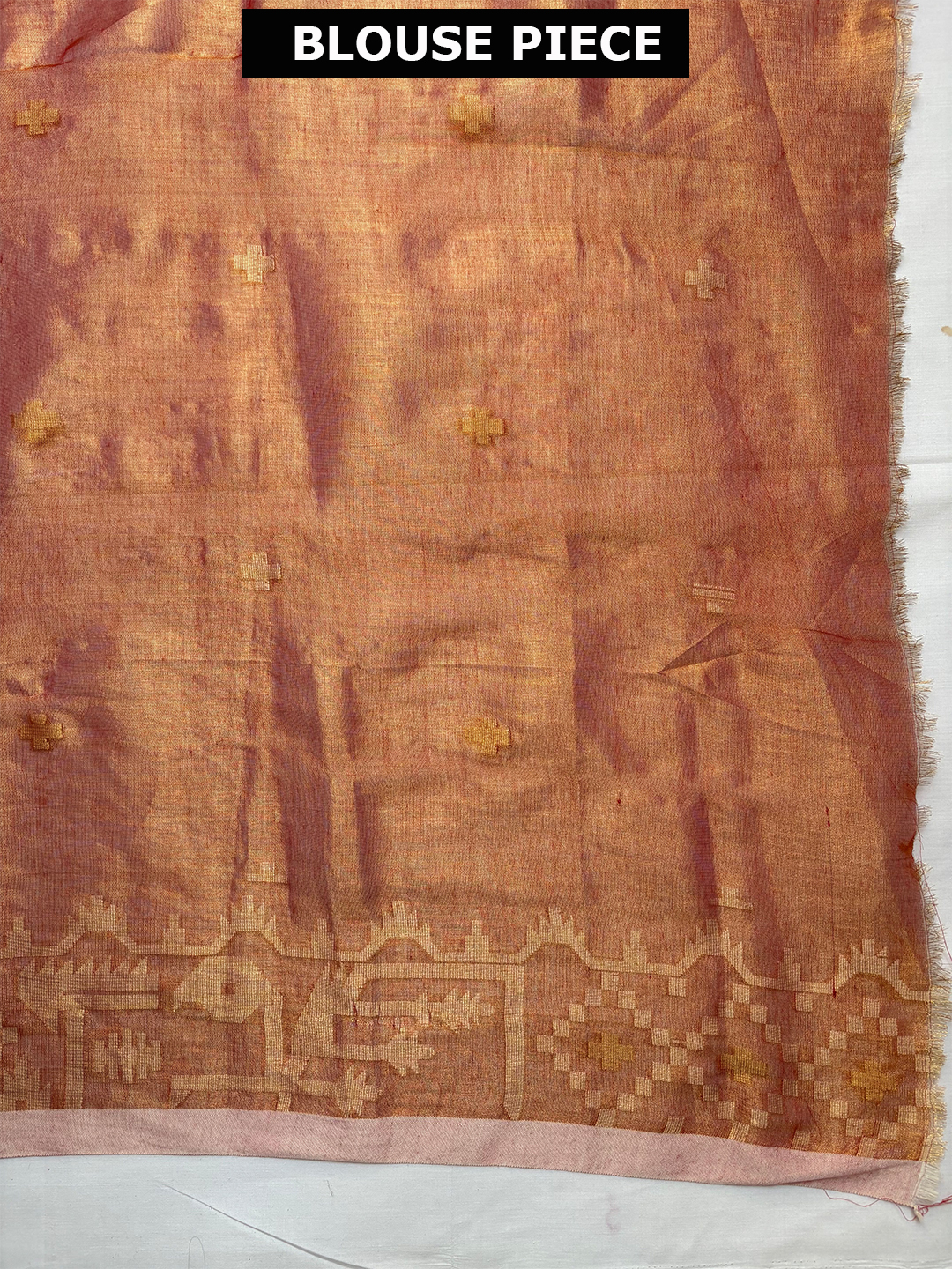 Orange Bengal Tissue Jamdani Work Saree - View 9