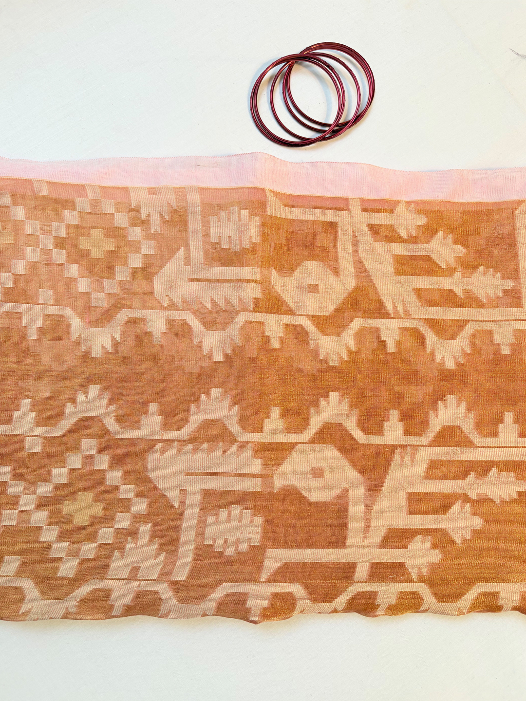 Peach Bengal Tissue Jamdani Work Saree - View 6