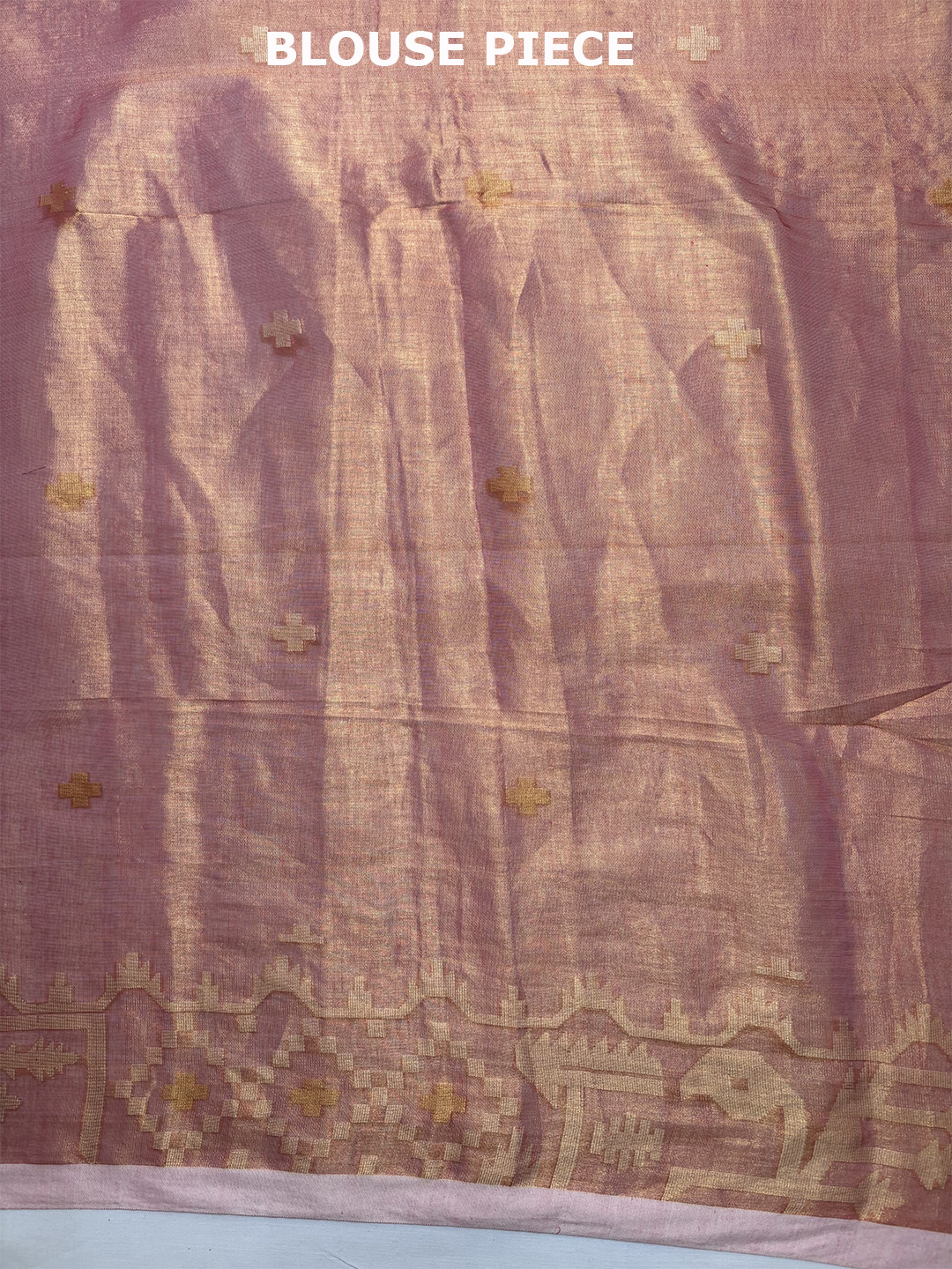 Peach Bengal Tissue Jamdani Work Saree - View 10