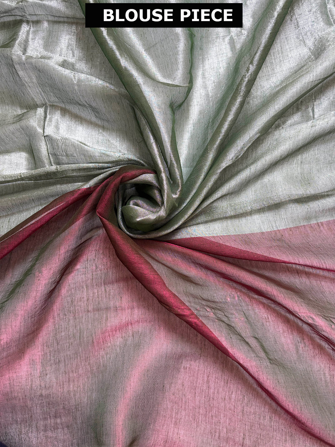Green Bengal Tissue Saree With Dual Color Sage Green And Maroon - View 6