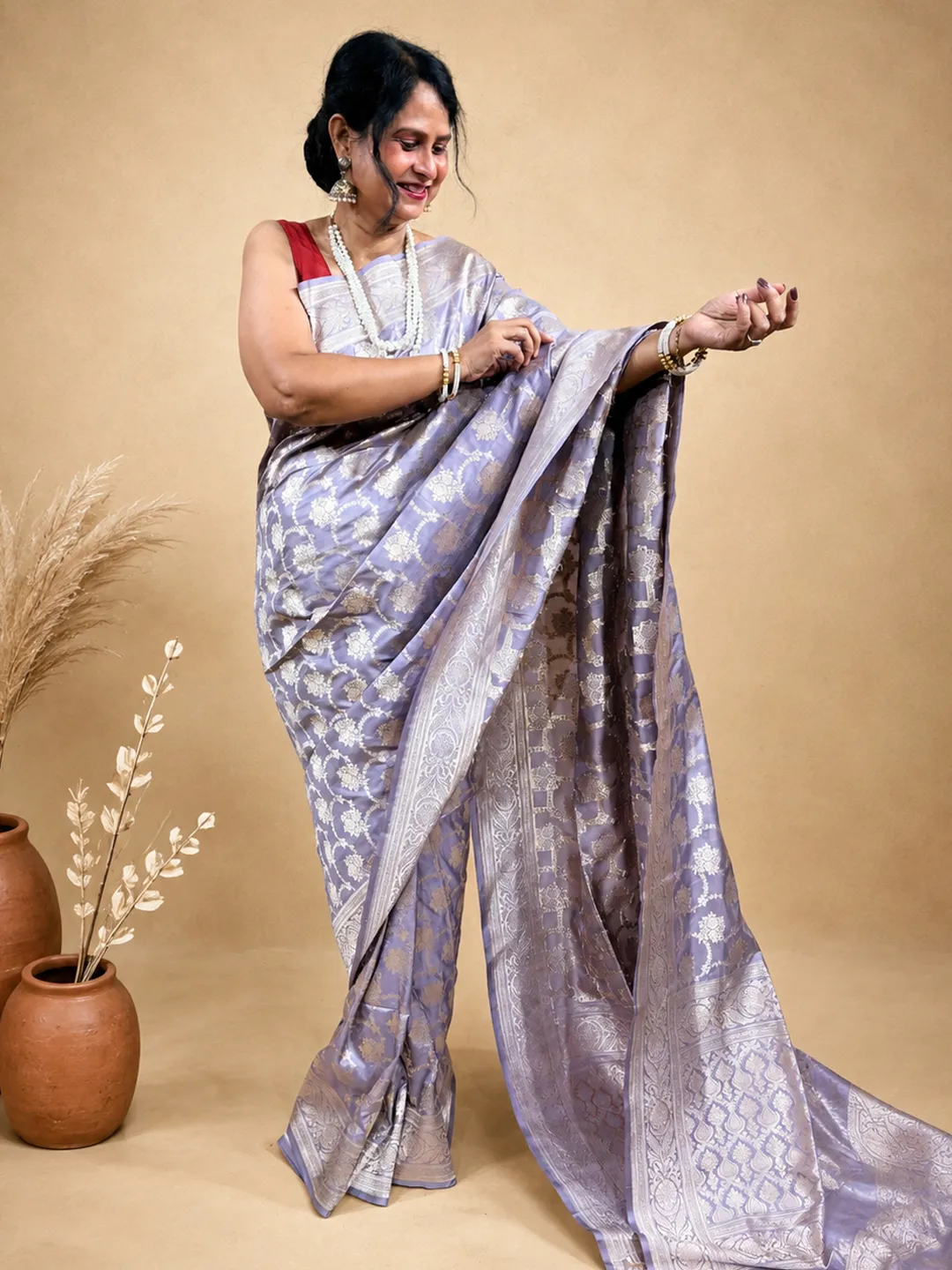 Hovered image of Purple Pure Silk Katan Saree