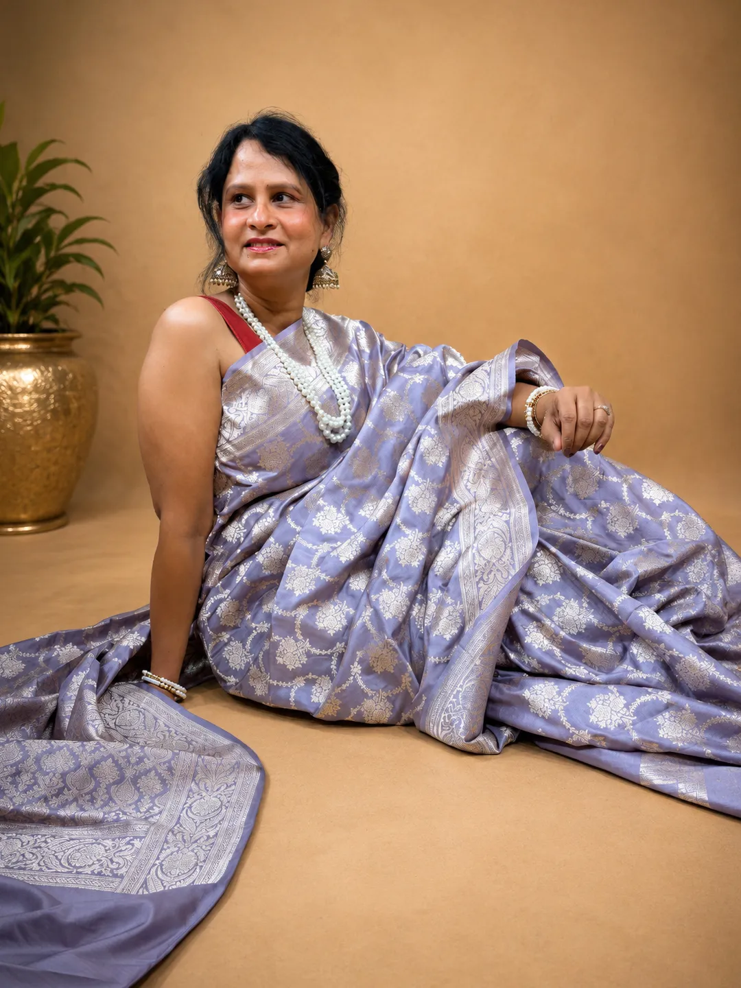 Purple Pure Silk Katan Saree front view