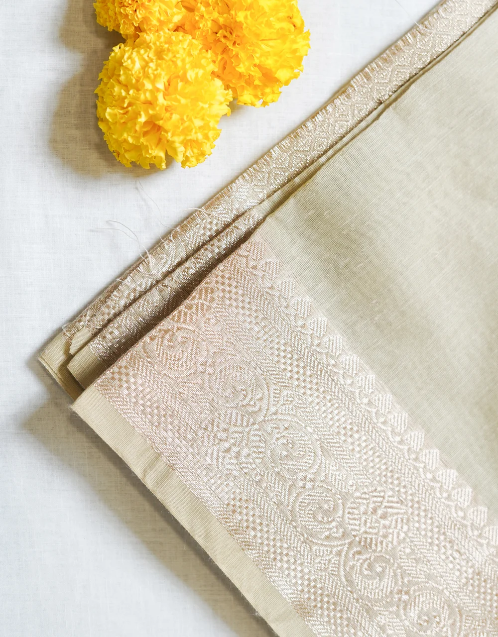 Beige Banarasi Linen Saree - View 3