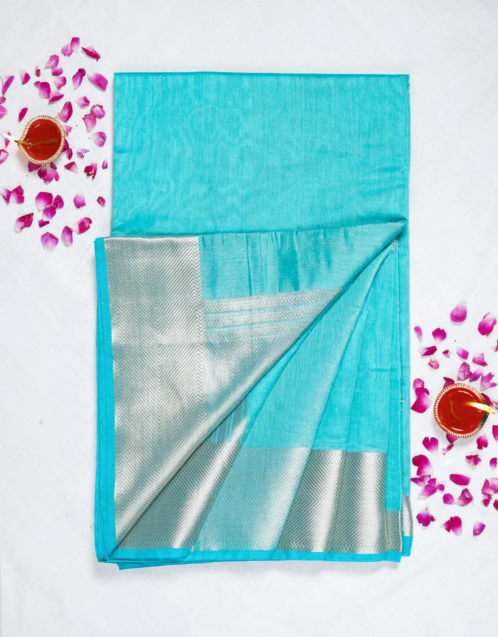 Blue Silver Zari Banarasi Cotton Mercerised Handloom Saree - View 4