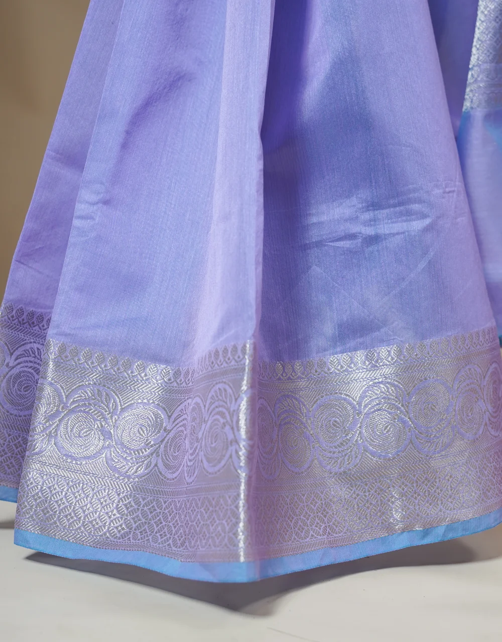 Lavender Silver Zari Banarasi Cotton Mercerised Saree - View 7