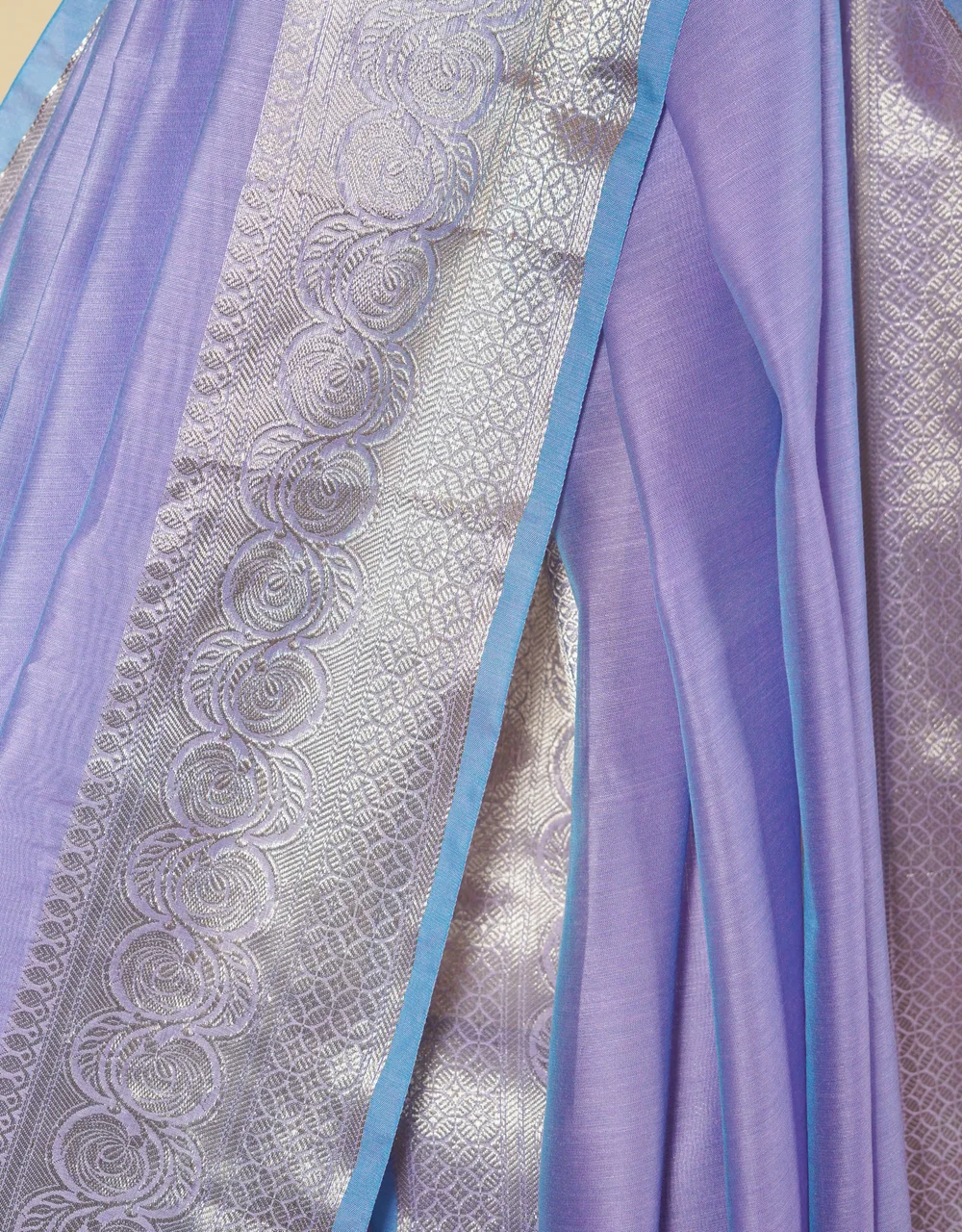 Lavender Silver Zari Banarasi Cotton Mercerised Saree - View 6