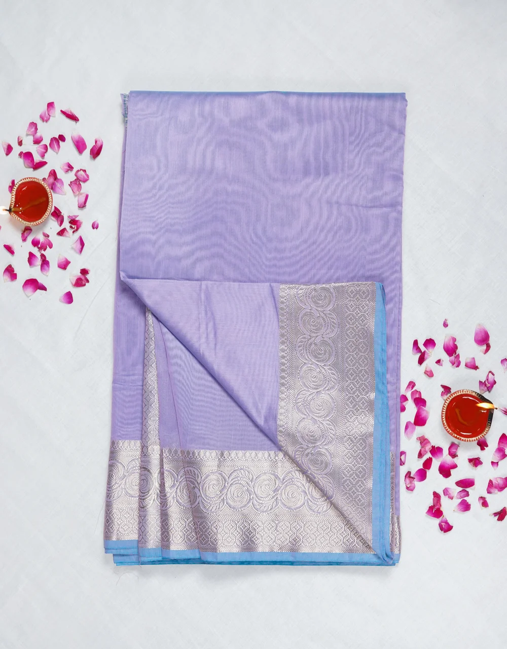 Lavender Silver Zari Banarasi Cotton Mercerised Saree - View 4