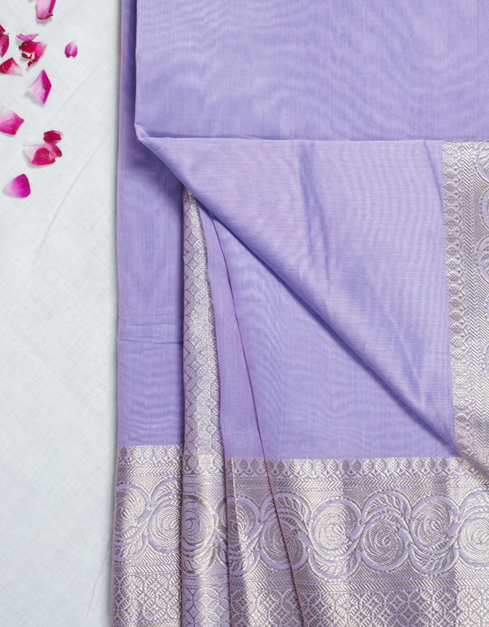 Blue Silver Zari Banarasi Cotton Mercerised Saree - View 3