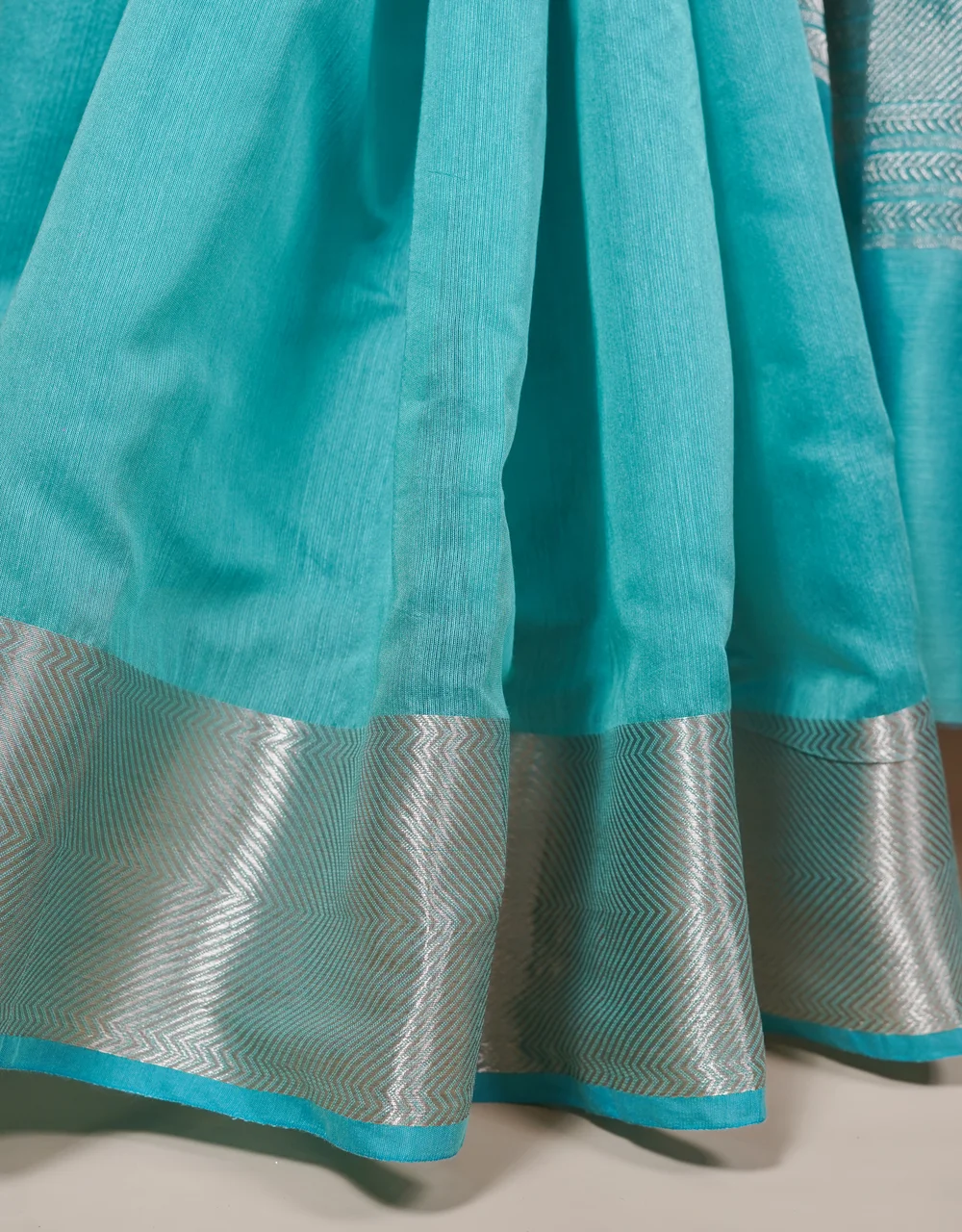 Blue Silver Zari Cotton Banarasi  Mercerised Saree - View 5