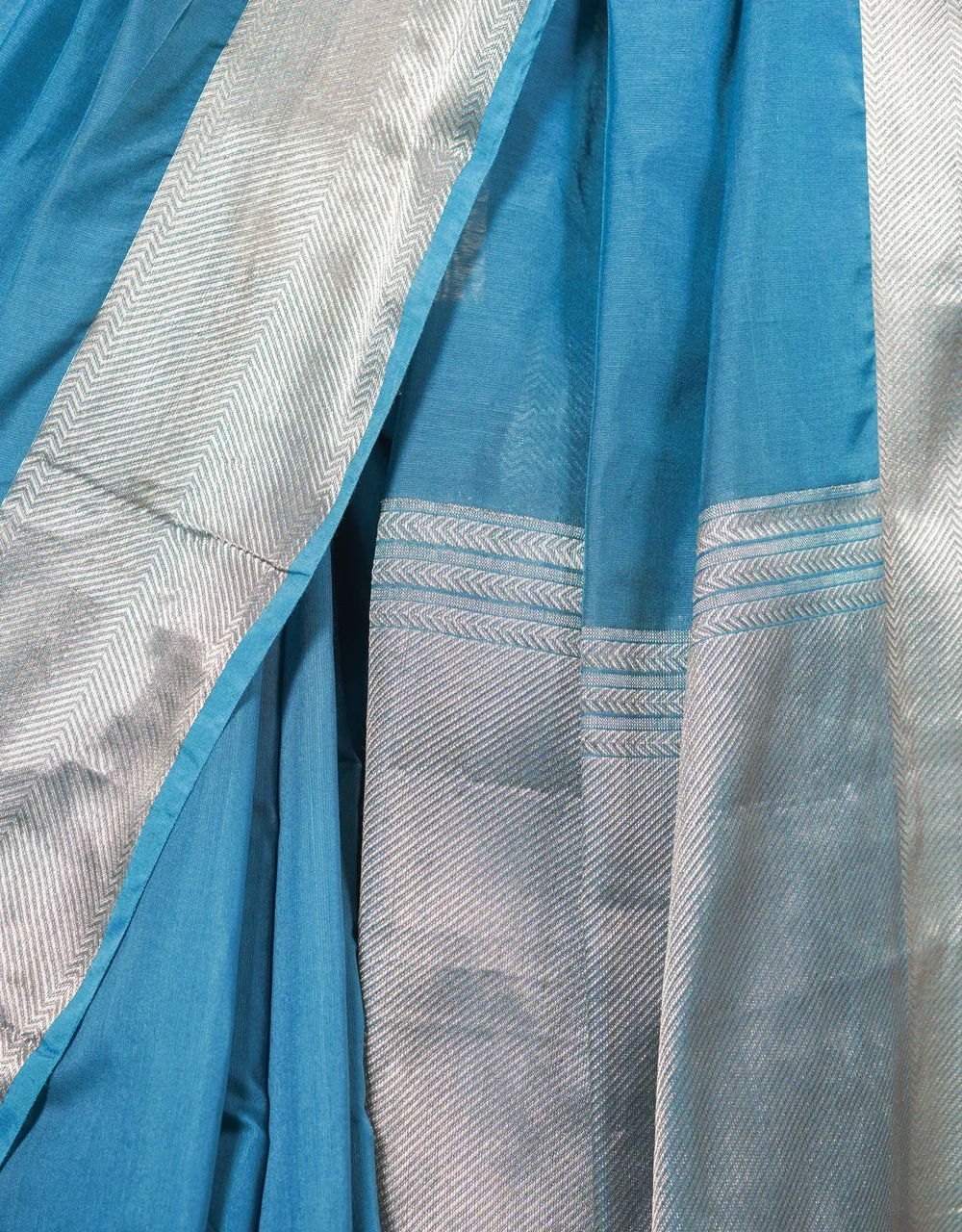 Blue Silver Zari Cotton Banarasi  Mercerised Saree - View 5