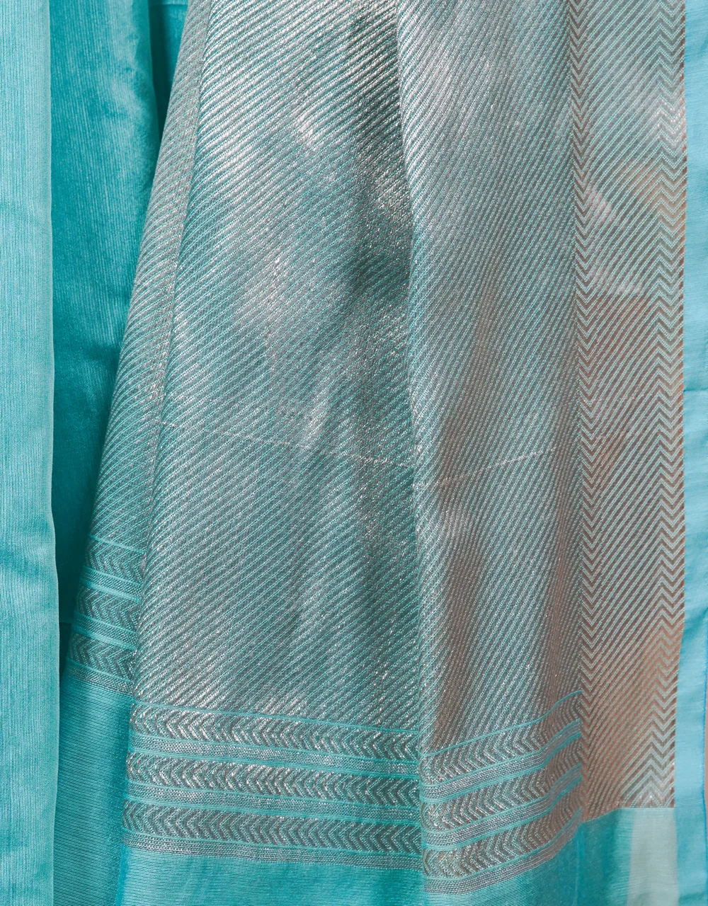 Blue Silver Zari Cotton Banarasi  Mercerised Saree - View 4