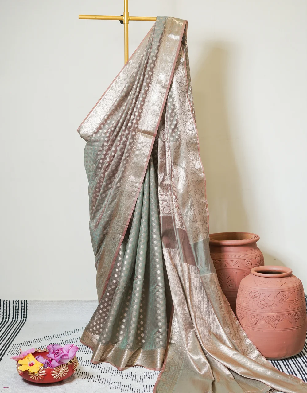 grey-moonlit-grace-cotton-mercerised-saree-with-silver-zari-booti-and-floral-border