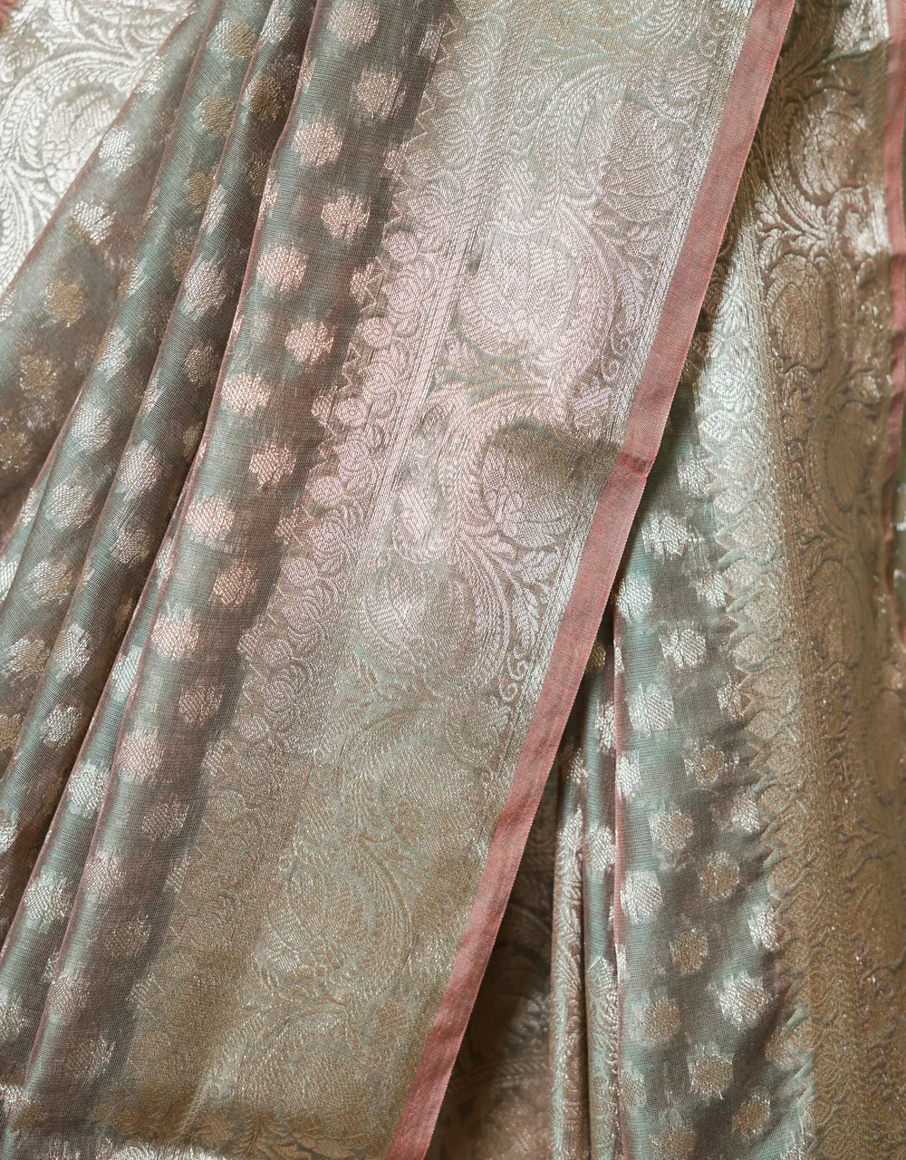 Grey Moonlit Grace Cotton Mercerised Saree With Silver Zari Booti And Floral Border - View 4