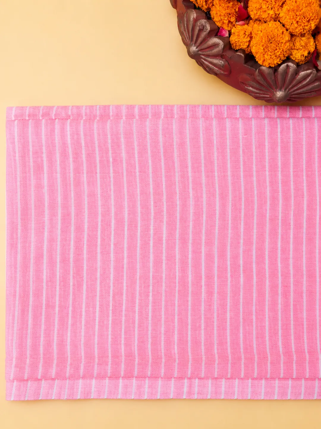 Pink Pink Striped Bengal Mul Cotton Saree With Tassels - View 6
