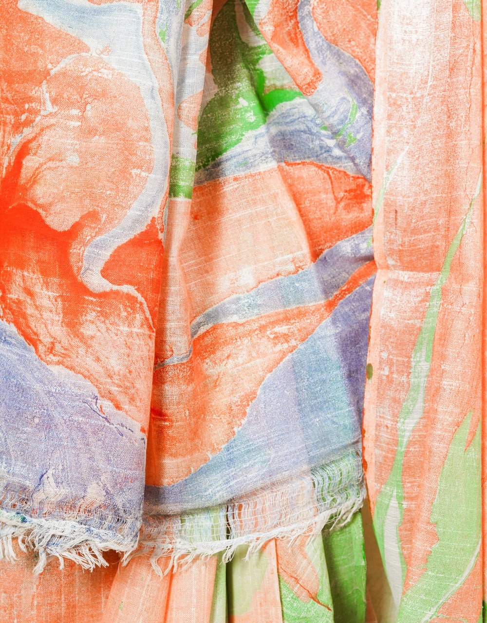 Peach Pastel Marble Print Cotton Slub Saree - View 4