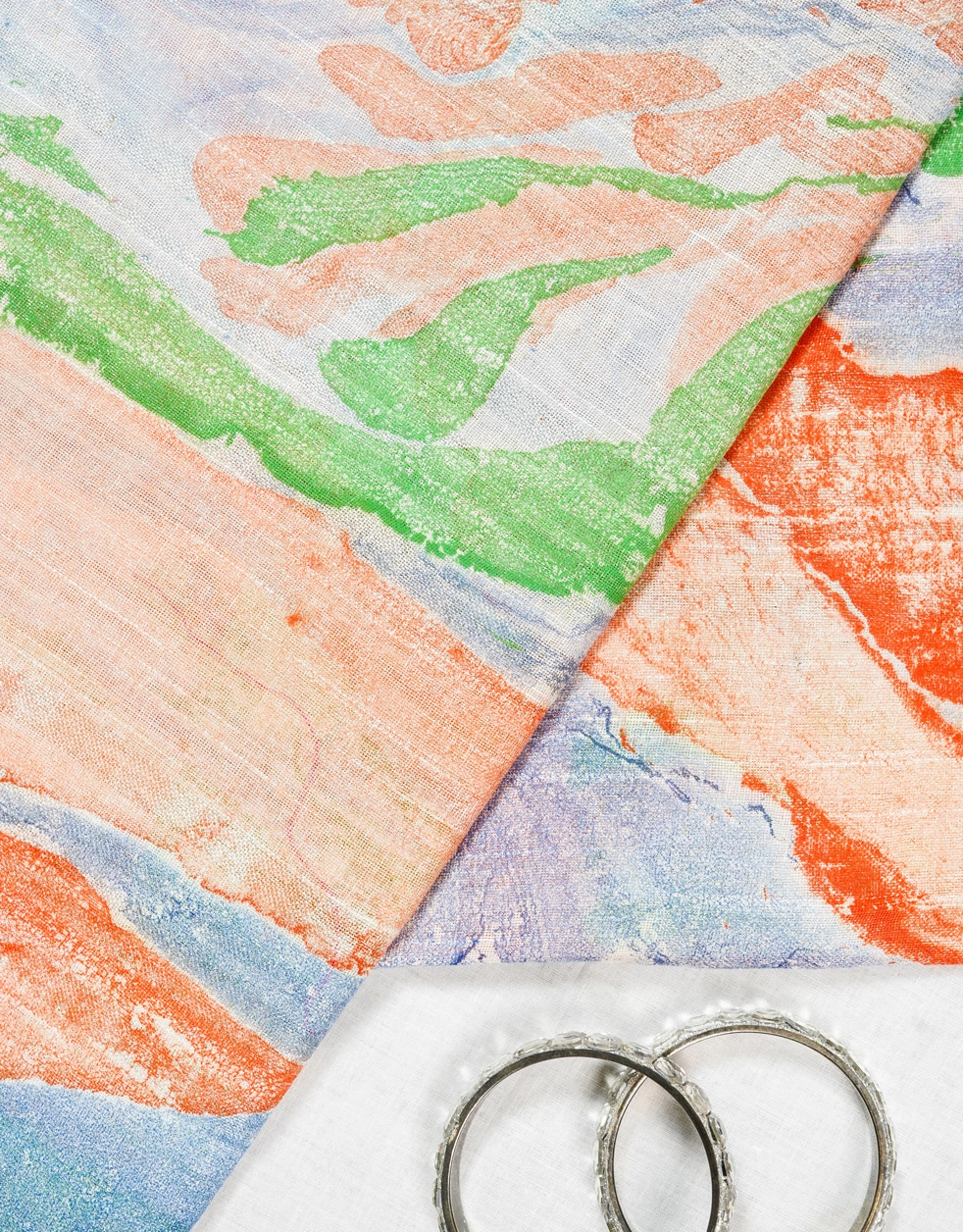 Peach Pastel Marble Print Cotton Slub Saree - View 3