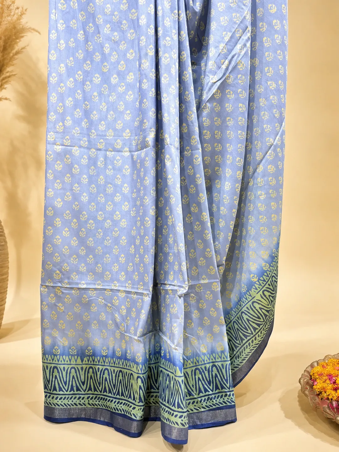 Blue Bhagalpuri Soft Silk Saree With Printed Border & Designer Pallu - View 4