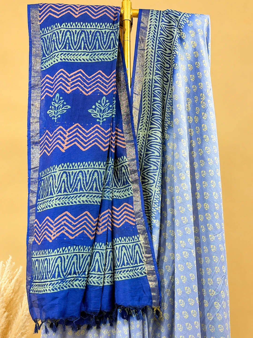 Blue Bhagalpuri Soft Silk Saree With Printed Border & Designer Pallu - View 3