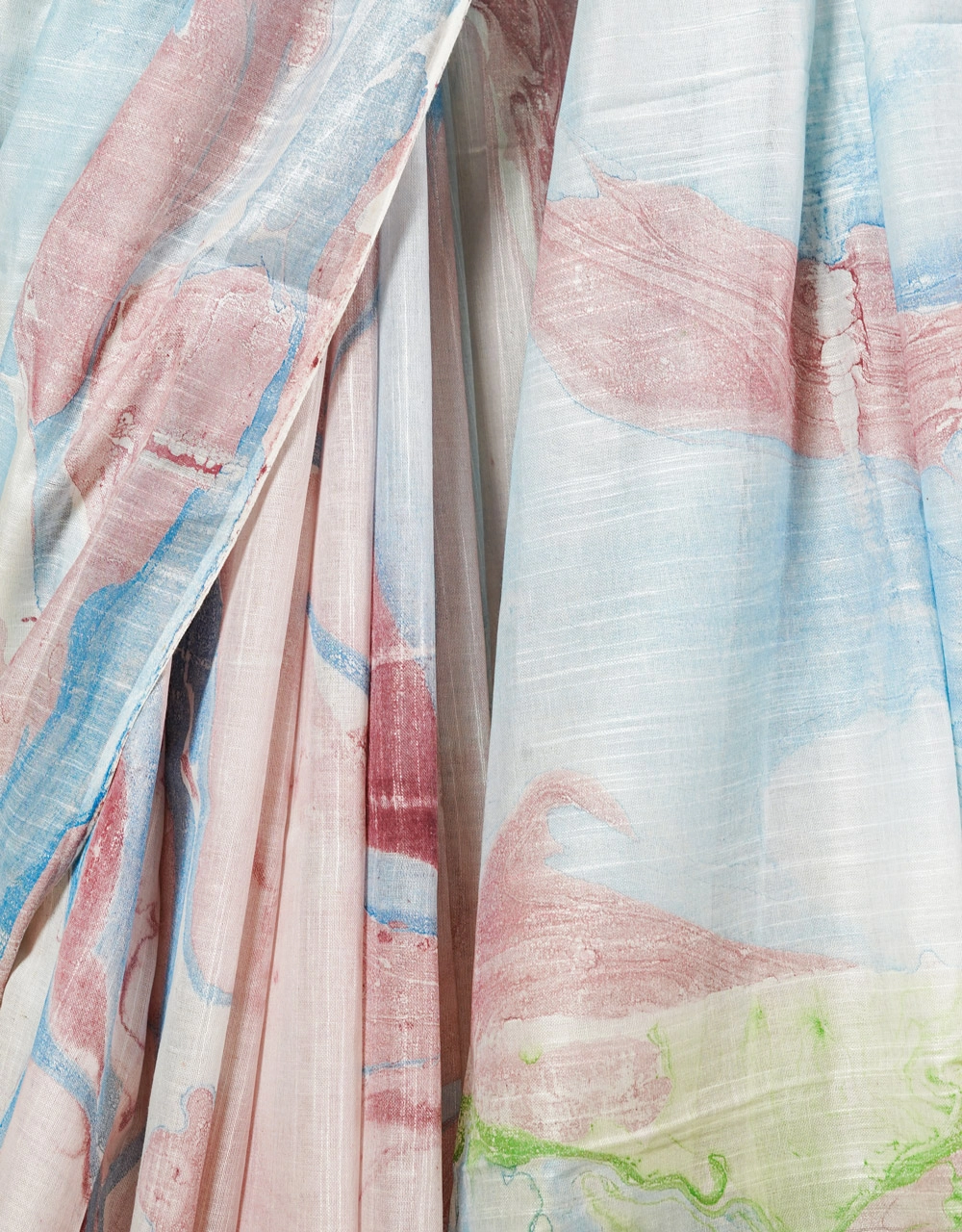 Light Blue And Rose Cotton Slub Marble Print Saree - View 4