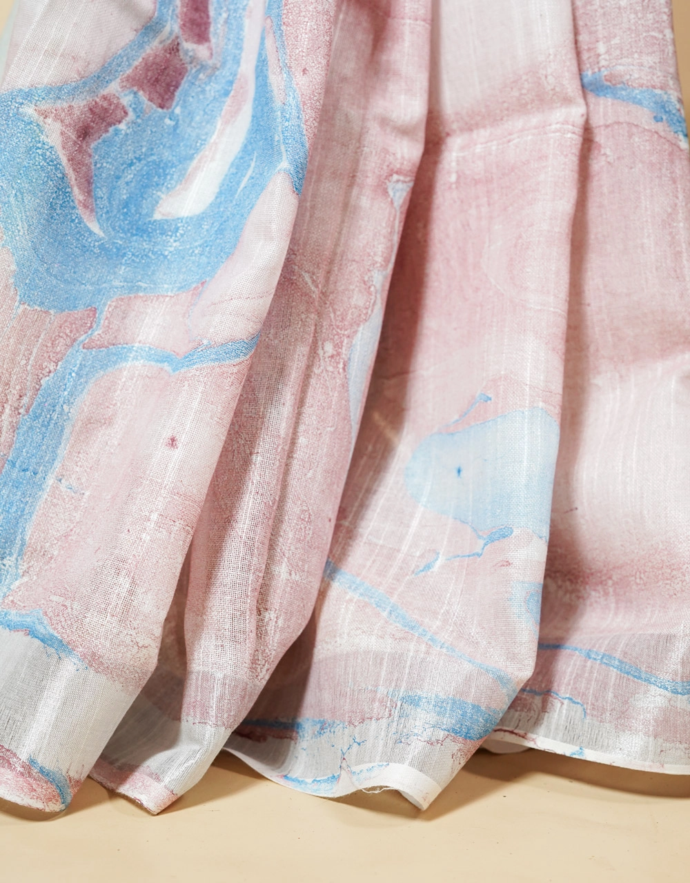 Light Blue And Rose Cotton Slub Marble Print Saree - View 5